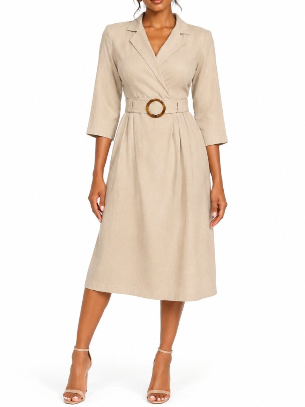 Vero Moda Beige Belted Wrap Trench Midi Dress XS Office Siren Clean Girl Workwea